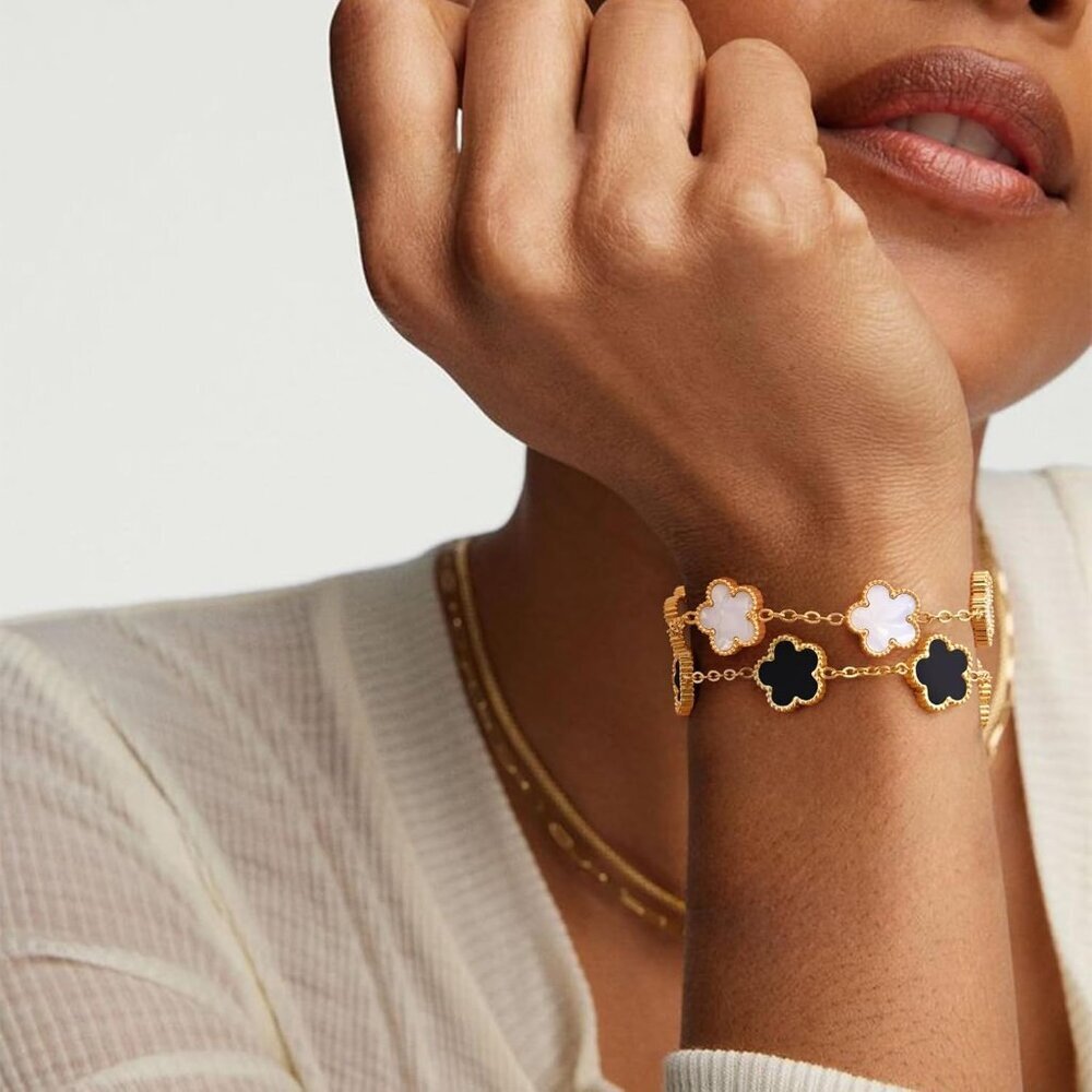 Women Gold Bracelets Jewelry Set - 18K Gold Plated Floral Bracelets,Stainless St - Picture 2 of 6